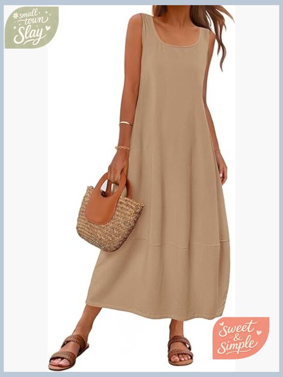 Dresses & Skirts - Boho Maxi Sundress Scoop Neck Sleeveless Loose Tank Dress